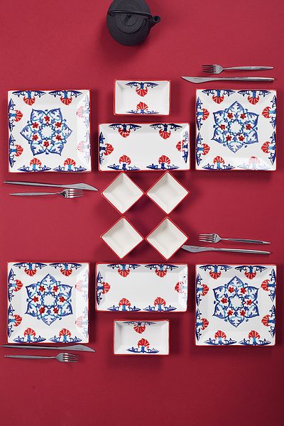 Piatti Naturali 12-Piece 4-Person Tile Breakfast Set Handmade Breakfast Presentation Set Serving Plates