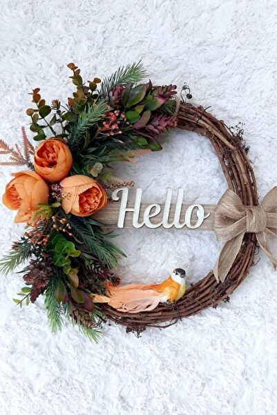 Lotus Hediye Turuncu Şakayık Çiçekli Kapı Süsü-kapı Çelengi