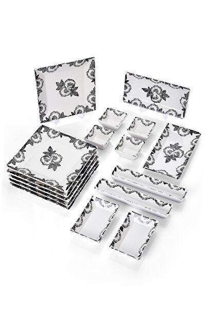 Piatti Naturali 16 Parça 6 Kişilik Black Rose Kahvaltı Takımı Handmade Kahvaltılık Sunum Seti Servis Tabakları