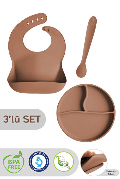 Meleni Baby 3'lü Silikon Beslenme Seti - Silikon Mama Önlüğü, Vakumlu Mama Ta...