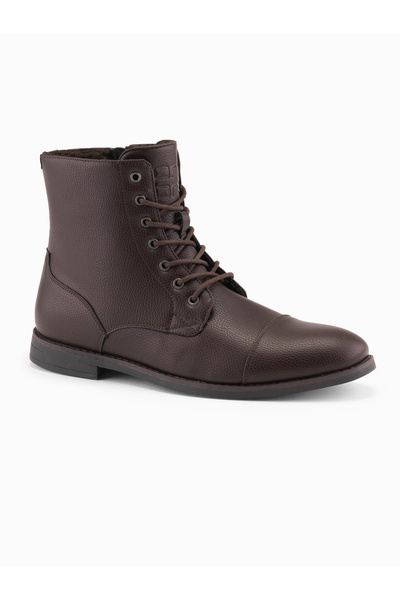 OMBRE Pánské boty z eko kůže se zatepleným vysokým svrškem - tmavě hnědá V2 OM-FOBO-0172 (BROWN) 45