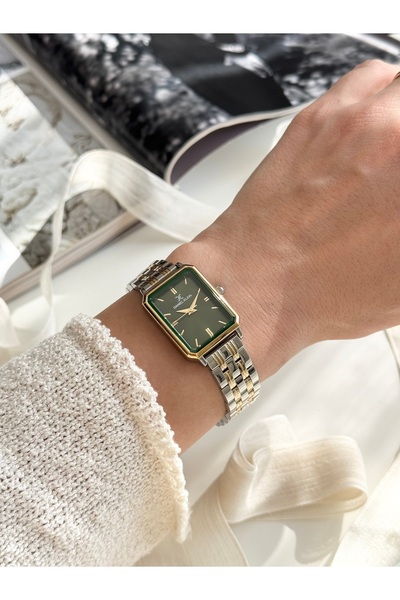 Daniel Klein Gold Gümüş Renk Yeşil İç Kadran Kadın Kol Saati