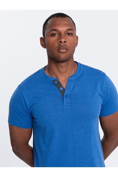 OMBRE Tricou bărbătesc cu decolteu henley rotund - albastru V2 OM-TSCT-0155 S