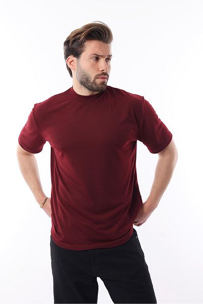 Madmext Ανδρικό μπλουζάκι Claret Red Crew Neck Basic E7113
