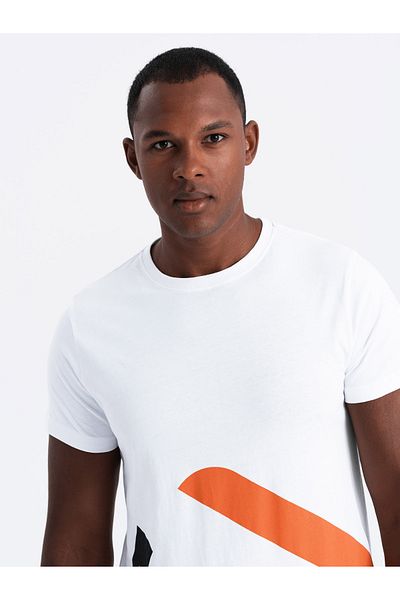 OMBRE Herren-T-Shirt aus Baumwolle mit kontrastierendem zweifarbigem Aufdruck - weiß V2 OM-TSPT-0219 L