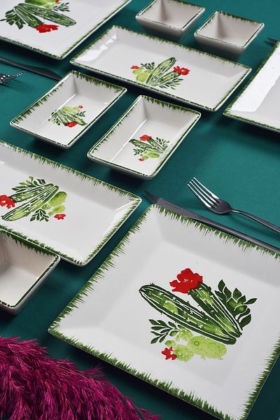 Piatti Naturali 12 Pieces 4 Seater Cactus Breakfast Set Handmade Breakfast Presentation Set Serving Plates