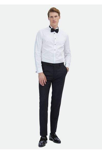 Ramsey Weißes, schlichtes Slim Fit Smokinghemd mit Kläppchenkragen und Doppelmanschette