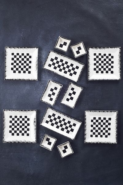 Piatti Naturali 12 Pieces 4-Person Checkers Breakfast Set Handmade Breakfast Presentation Set Serving Plates