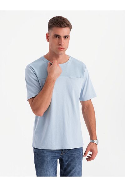 OMBRE Pánské LOOSE FIT tričko s kapsou - modré V4 OM-TSCT-0171 S