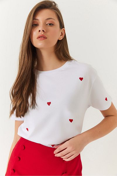 Bianco Lucci Herz besticktes Damen-T-Shirt - 60602004