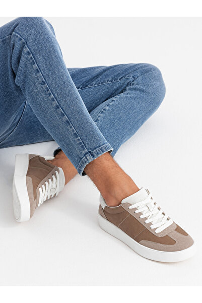 OMBRE Oldschoolové pánské tenisky na silné podrážce - světle hnědé V1 OM-FOSL-0170 41