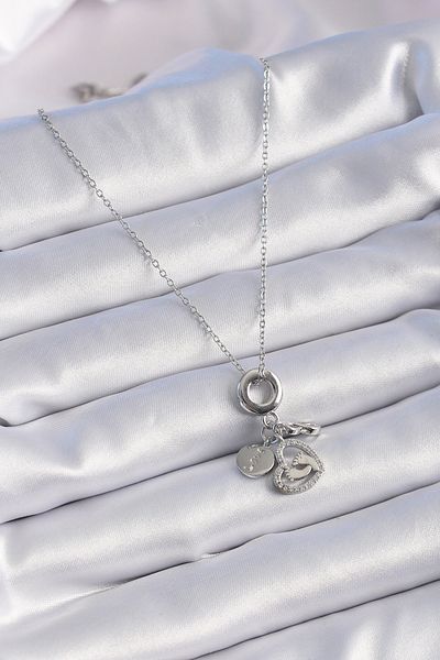 Skygo 316L Steel Silver Color Zircon Stone Detail Heart Model Charm Women's Necklace - Tj-Bko9305