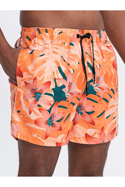 OMBRE Pánské plavky s květinovým motivem - oranžové V5 OM-SRBS-0140 S
