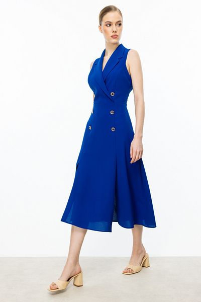 Mi Pret a Porter Mi Mono Collar Knee Slit Buttoned Dress