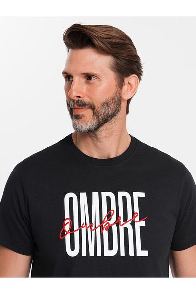 OMBRE Pánské bavlněné tričko s dvojitým logem - černé V2 OM-TSPT-0210 XL