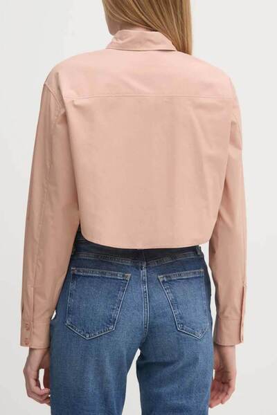 Calvin Klein Kadın Pamuklu Rahat Kesim Desenli Crop Pembe Gömlek J20J225078-TGW