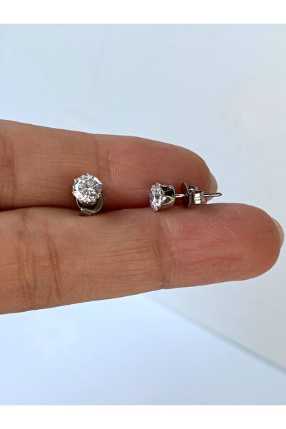 kurukafagift Tektaş Çelik  Zirkon Taşlı 1 Çift Küpe
