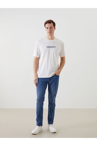 LC Waikiki Tricou pentru bărbați din bumbac pieptănat cu mânecă scurtă cu decolteu LCW