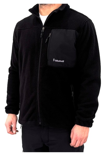 Mudwill Siyah Full Zip Sherpa Erkek Polar Ceket