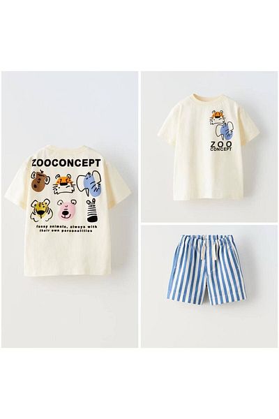 2kids2mom Tricou și sortat cu imprimeu ZooConcept pentru băieți - Set de jos de sus