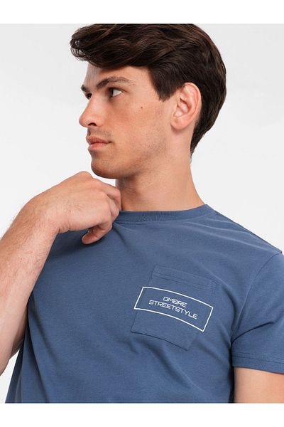 OMBRE Tricou cu imprimeu buzunar pentru bărbați Ombre Streetstyle - indigo V9 OM-TSCT-0108 L