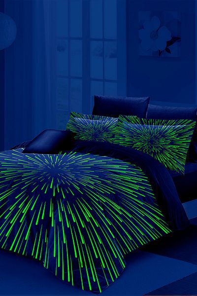 MonoHome Neon Phosphorescent Duvet Cover Set (with Tire Sheets) Double 100% Cotton Satin Galaxy Stars