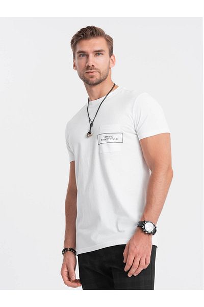 OMBRE Streetstyle Herren T-Shirt aus Baumwolle mit Pocket-Print - weiß V8 OM-TSCT-0108 L