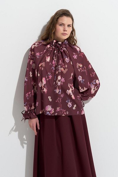 KADRİYE BAŞTÜRK Cămașă cu șnur cu guler cu model Clara burgundy