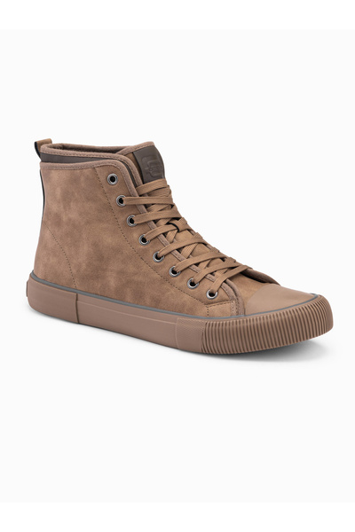 OMBRE Pánské vysoké tenisky s ozdobným lemováním - hnědé V2 OM-FOTH-0158 41