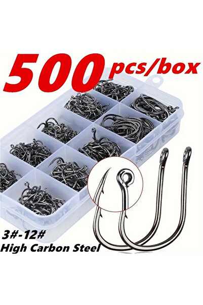 BGA 500 adet kutulu Çelik Halkalı olta kancası 3-12 no olta balık iğnesi