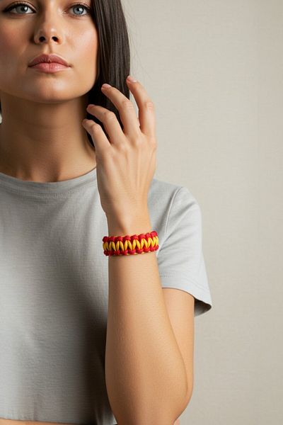 Gorgeous Yellow Red Unisex Paracord Bracelet - Magnesium Compass Knife Bar