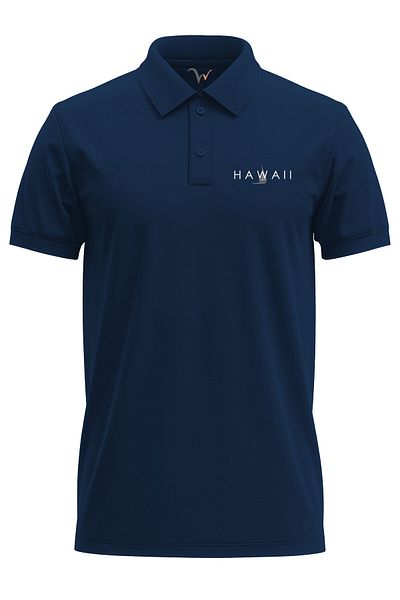 WİDİ Tricou cu guler polo cu croiala normală, 100% bumbac, cu imprimeu cu barcă scrisă Hawaii, albastru bleumarin