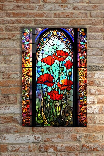 BRNDECO Vitray Görünüme Sahip Çiçekler Cam Tablo
