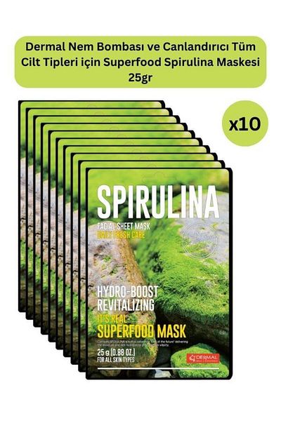 Dermal 25Gr 10 Pieces Superfood Spirulina Mask - for Moisture Bomb and Revitalizing Types