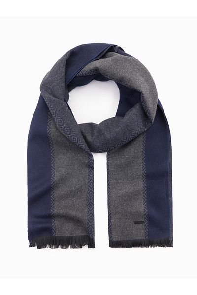 OMBRE Eleganter Herrenschal mit geometrischem Muster - Marineblau-Grau V1 OM-ACSF-0115