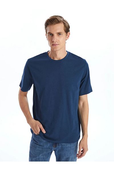 LC Waikiki Мъжка тениска LCWAIKIKI Classic Blue с къс ръкав и кръгло деколте от пениран памук