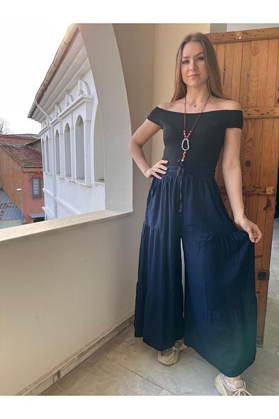 AGORATEKSTİL Women's Oversize Viscose Pleated Rubber Waist Pants