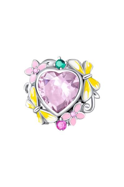 Fubena Butterfly Covered Heart 925 Sterling Silver Charm