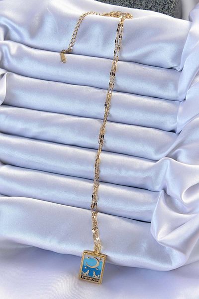 Skygo 316L Steel Chain Gold Color Blue Enamel Moon Figure Tarot Necklace - Tj-Bko9213