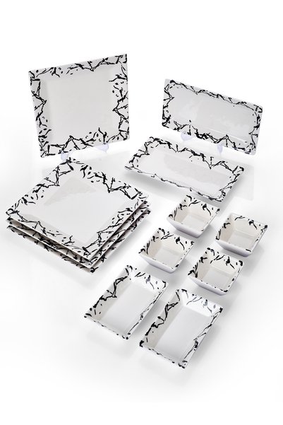 Piatti Naturali 12 Pieces 4-Person Marble Breakfast Set Handmade Breakfast Presentation Set Serving Plates
