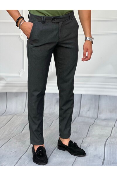 MODEFENDİ Erkek Antrasit Slim Fit Kalıp Düz Kumaş Pantolon