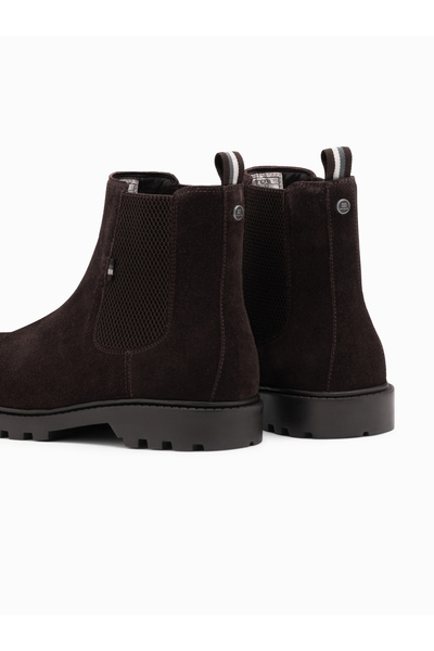 OMBRE Pánské semišové nazouváky s vysokým svrškem - tmavě hnědé V2 OM-FOBO-0173 46