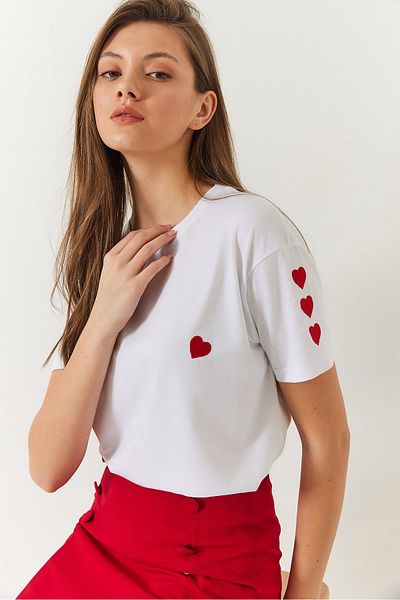 Bianco Lucci Herz besticktes Damen-T-Shirt - 60602008