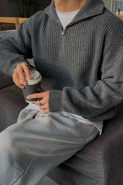 COOL TARZ Smoked Men's Oversize Zippered Fisherman Knitwear Sweater