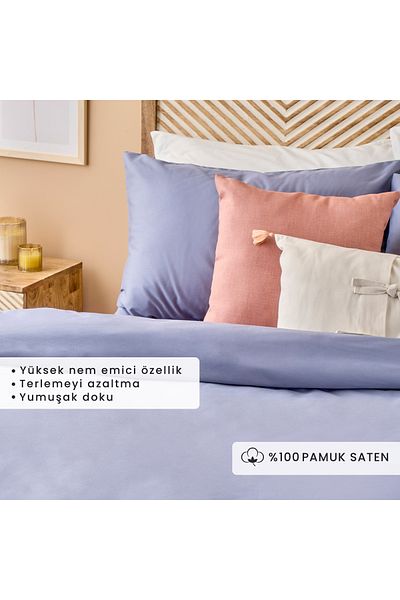 Bella Maison Set husă pilotă dublă Supreme din satin 100% bumbac albastru (200x220 cm)