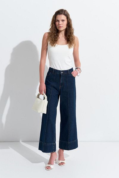 KADRİYE BAŞTÜRK Pantaloni din denim cu picioare duble Albastru închis