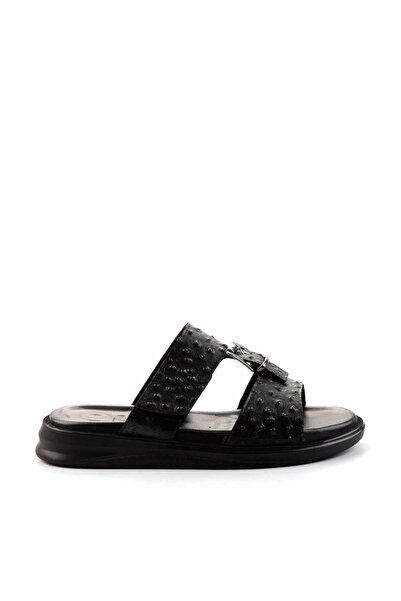 Bambi Μαύρες δερμάτινες ανδρικές παντόφλες E04433600603