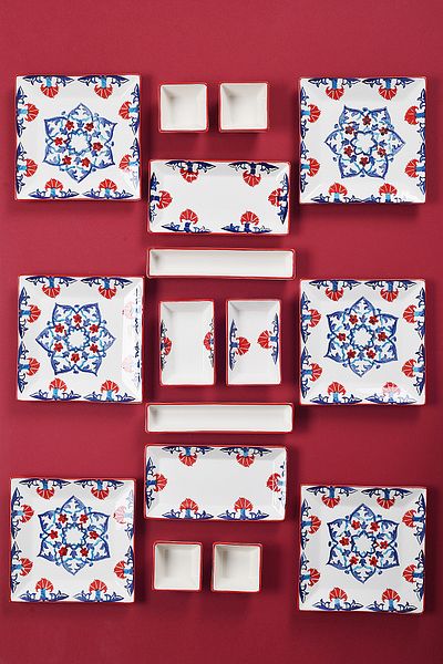 Piatti Naturali 16 Pieces 6-Person Tile Breakfast Set Handmade Breakfast Presentation Set Serving Plates