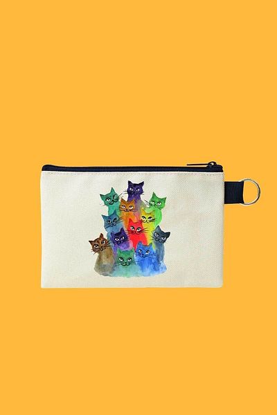 Woys Bags Платнена чанта за грим с щампа на котка