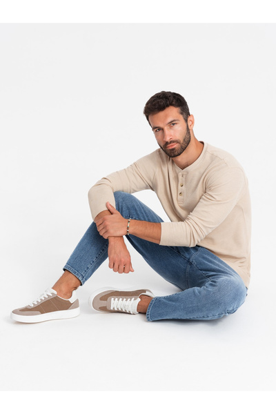 OMBRE Oldschoolové pánské tenisky na silné podrážce - světle hnědé V1 OM-FOSL-0170 41